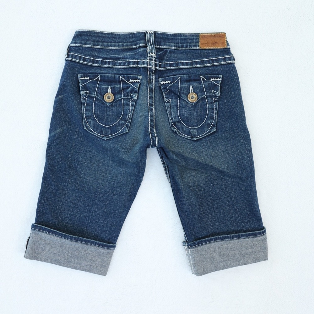 True Religion Josie Shorts Women's 28 Blue Dark Wash Denim Cuffed Flap Pockets - Picture 4 of 13
